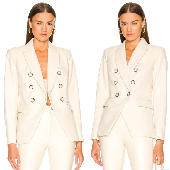 Veronica Beard Miller Dickey Jacket Size 2 in Ecru Faux Leather Double-breasted - Picture 1 of 11